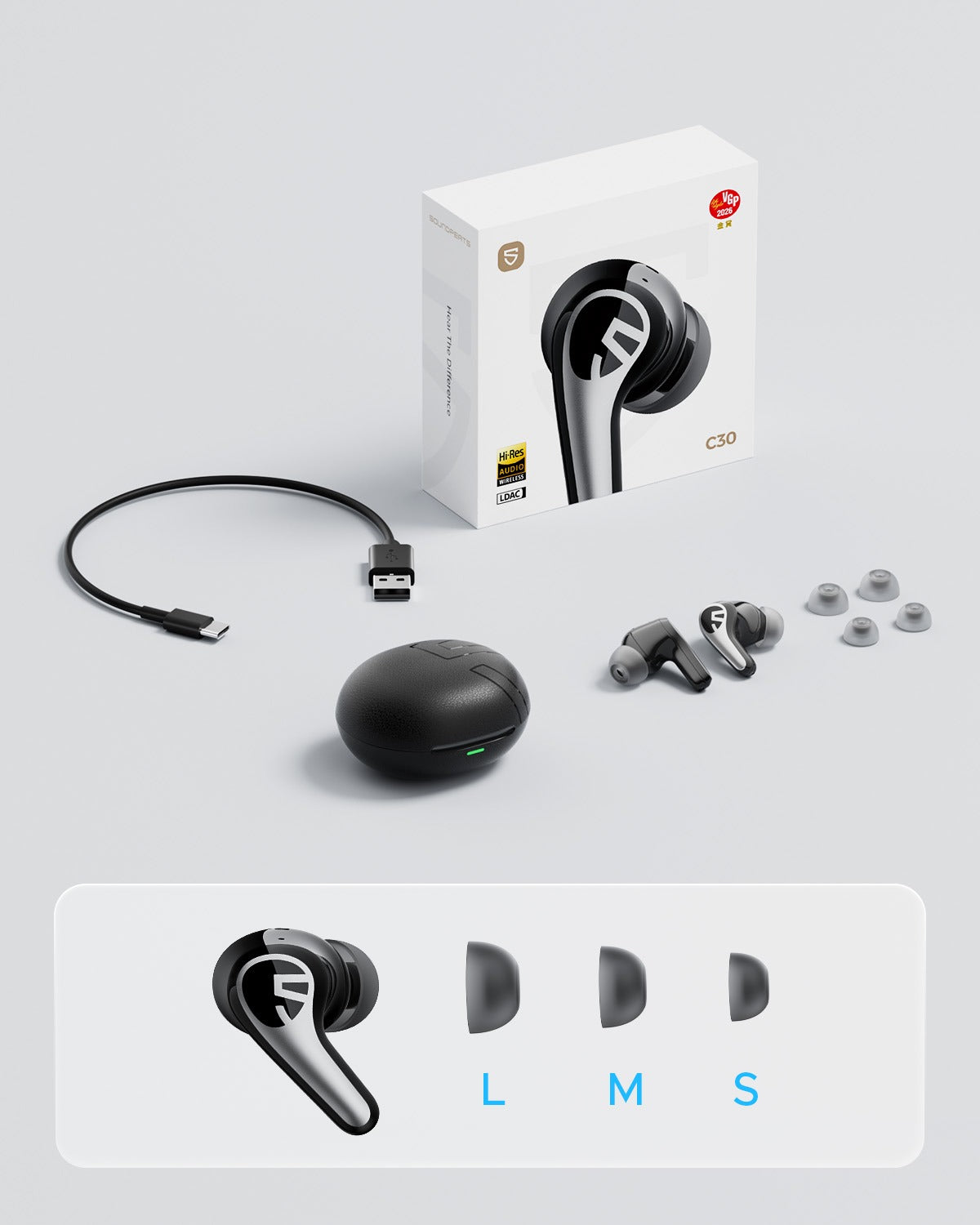 Audífonos Bluetooth Hi-Res TWS ANC SoundPEATS C30