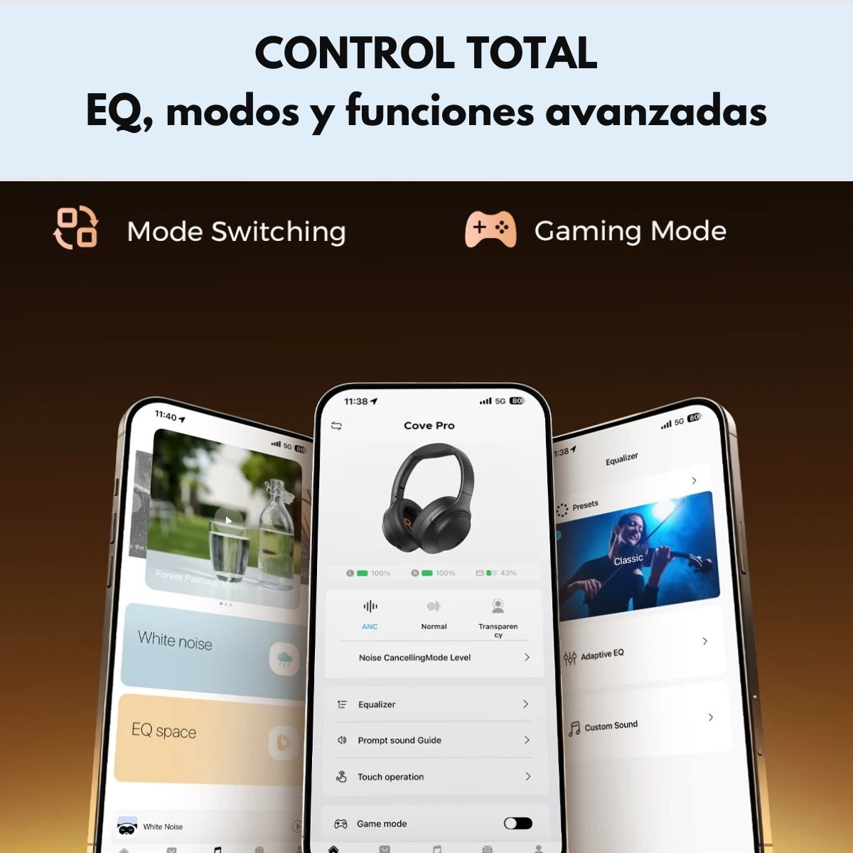 Audífonos Bluetooth 95Hrs ANC HiRes SoundPEATS Cove Pro