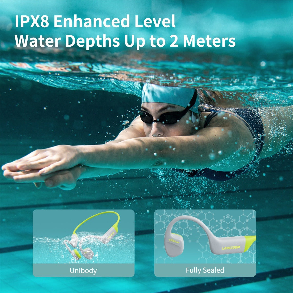 Audífonos Deportivos IPX8 Conducción Ósea Langsdom AirSwim