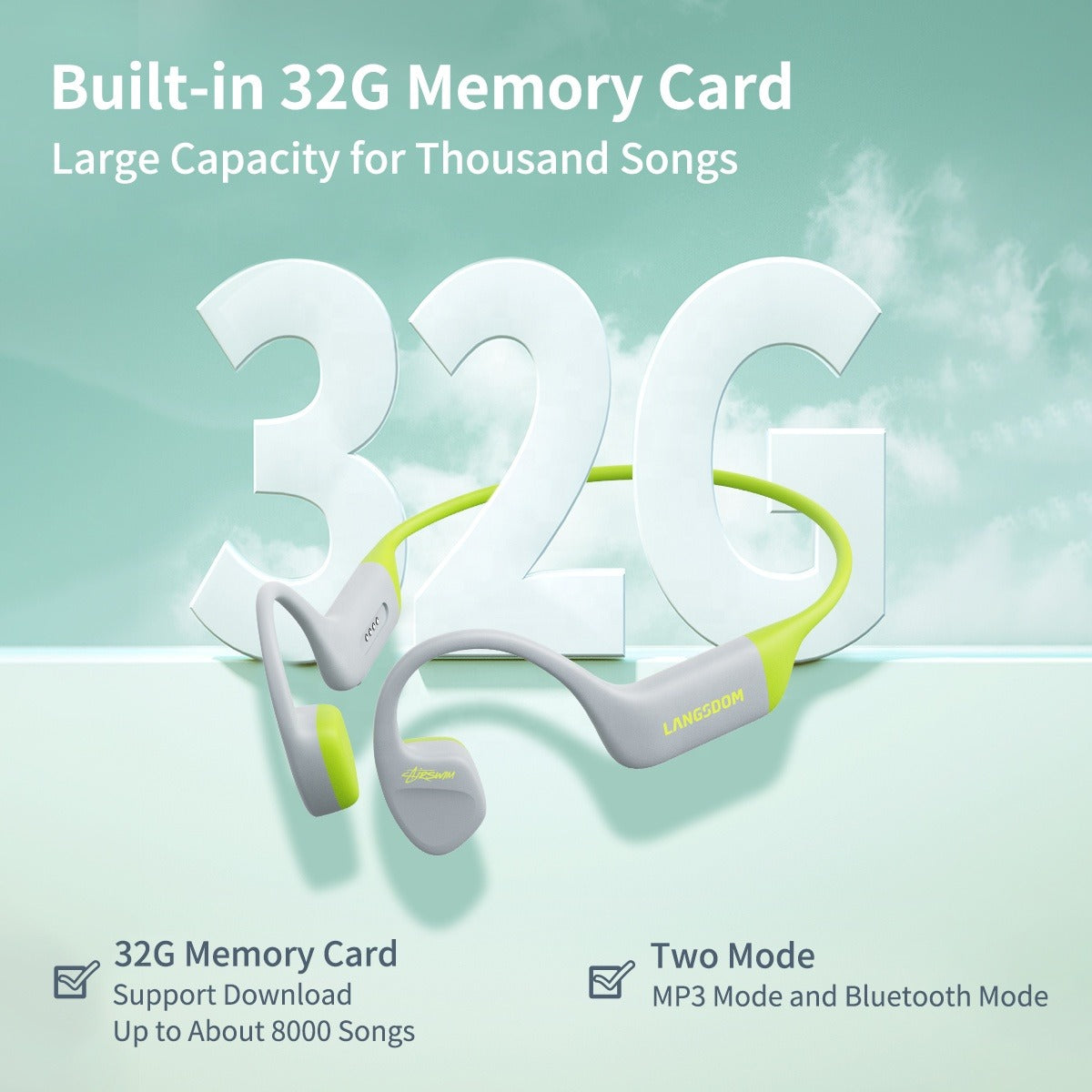 Audífonos Deportivos IPX8 Conducción Ósea Langsdom AirSwim