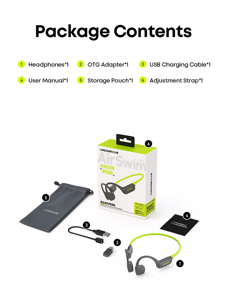 Audífonos Deportivos Impermeables IP68 Langsdom AirSwim Neo