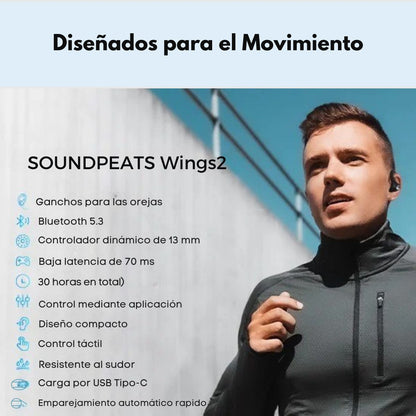 Audífonos Deportivos Bluetooth 5.3 SoundPEATS Wings2 Ganchos