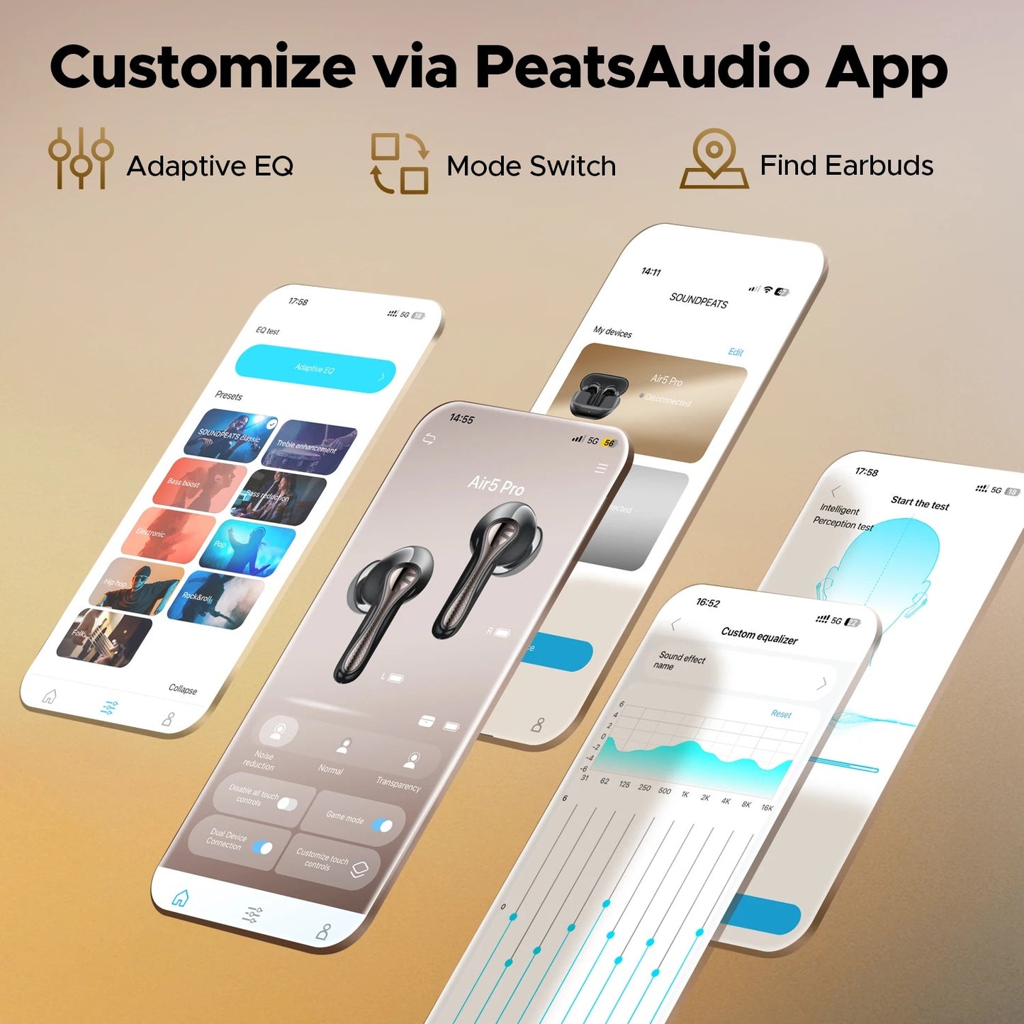 Audifonos Bluetooth ANC HiRes 26hr IPX5 SoundPEATS Air5 Pro