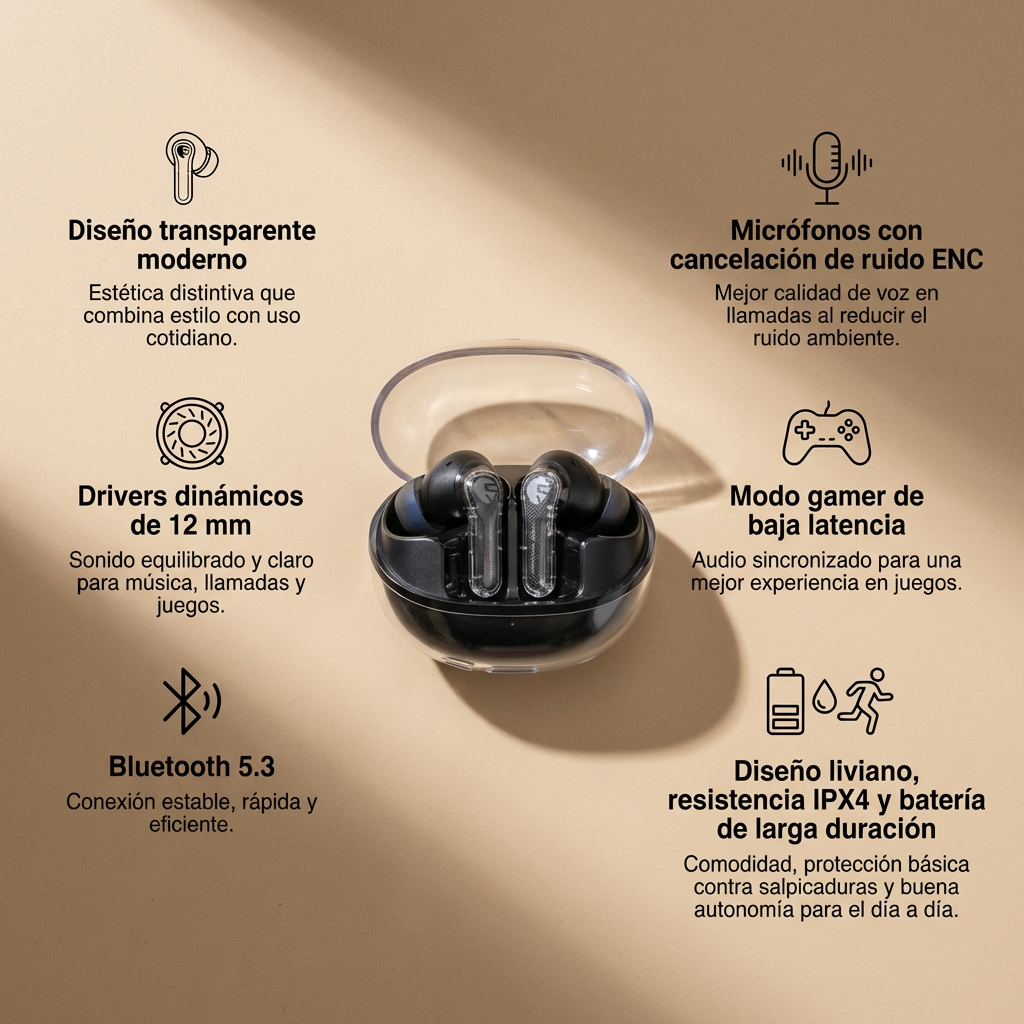 Audífonos Inalámbricos TWS ENC IPX4 SoundPEATS Clear