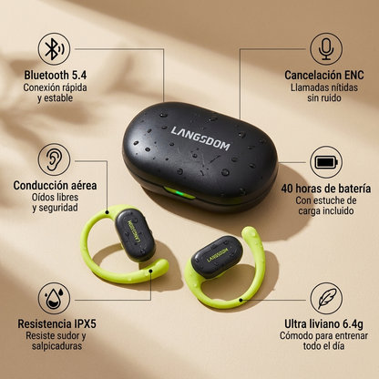Audífonos Langsdom TS19 Bluetooth 5.4T WS Conducción Aerea